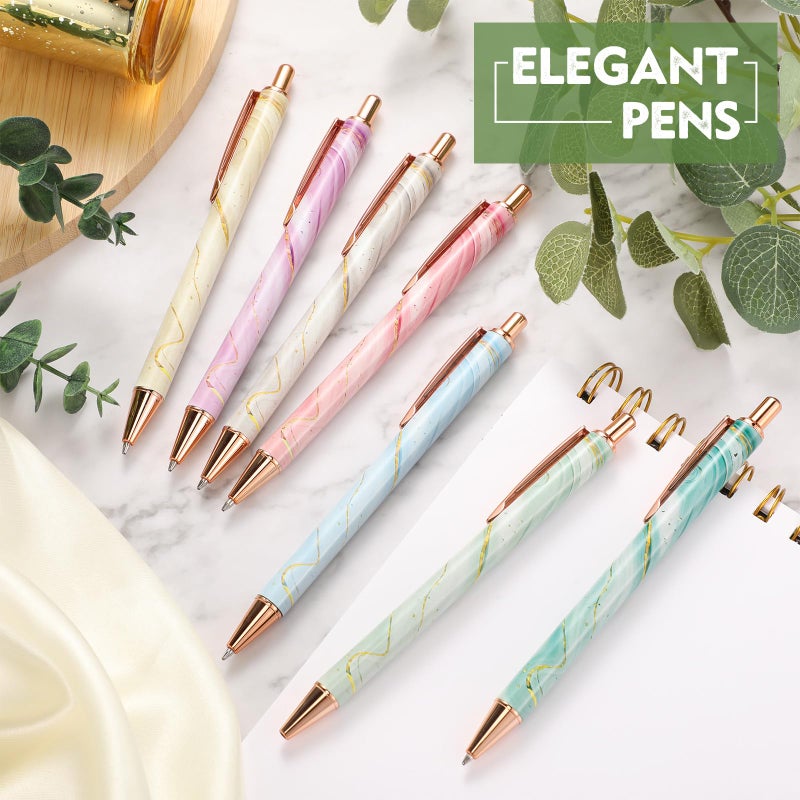 Sherr 7 Pcs Fancy Pens for Women Cute Sparkly Glitter Pens with 10 Pcs Black Ink Refills Pretty Gifts for Girls Office School Christmas Graduation(Marble) - Image 2