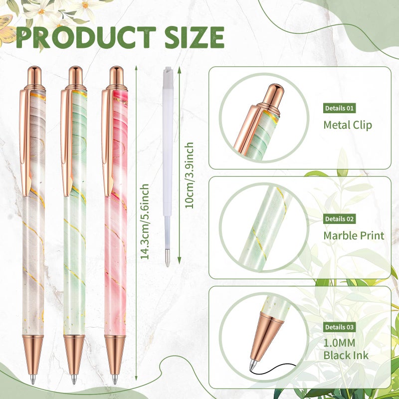 Sherr 7 Pcs Fancy Pens for Women Cute Sparkly Glitter Pens with 10 Pcs Black Ink Refills Pretty Gifts for Girls Office School Christmas Graduation(Marble) - Image 3