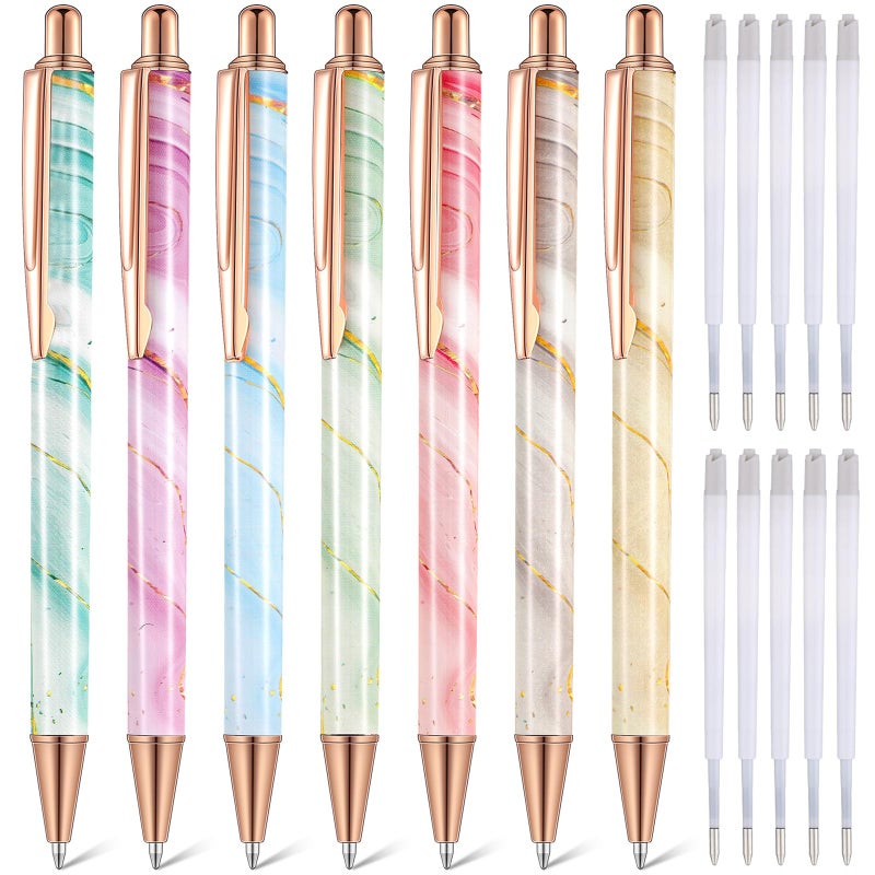 Sherr 7 Pcs Fancy Pens for Women Cute Sparkly Glitter Pens with 10 Pcs Black Ink Refills Pretty Gifts for Girls Office School Christmas Graduation(Marble) - Image 1