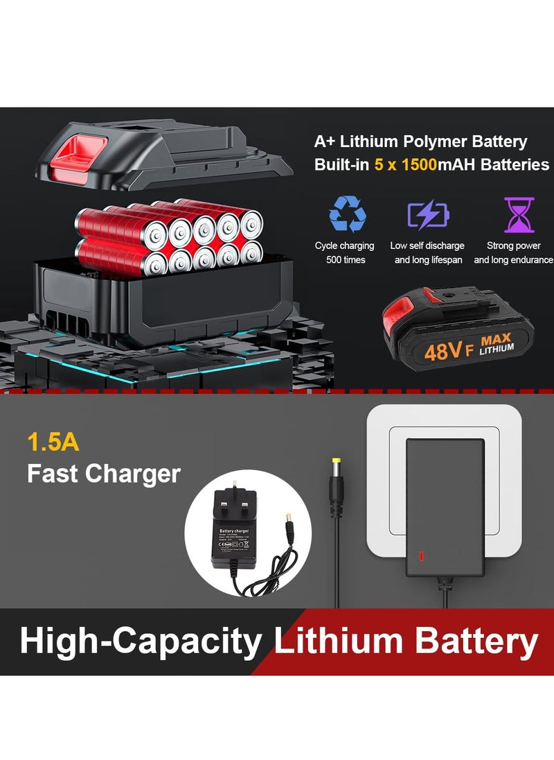 48V Cordless Drill,Variable 2 Speed, LED Light, Power Drill Kit with 2 Lithium Ion Battery and Charger, Electric Drill with Variable Speed for Home DIY and Repair,Drill/Driver Accessories Kit