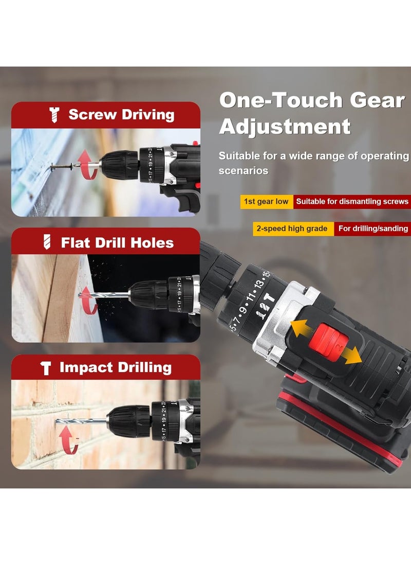 48V Cordless Drill,Variable 2 Speed, LED Light, Power Drill Kit with 2 Lithium Ion Battery and Charger, Electric Drill with Variable Speed for Home DIY and Repair,Drill/Driver Accessories Kit