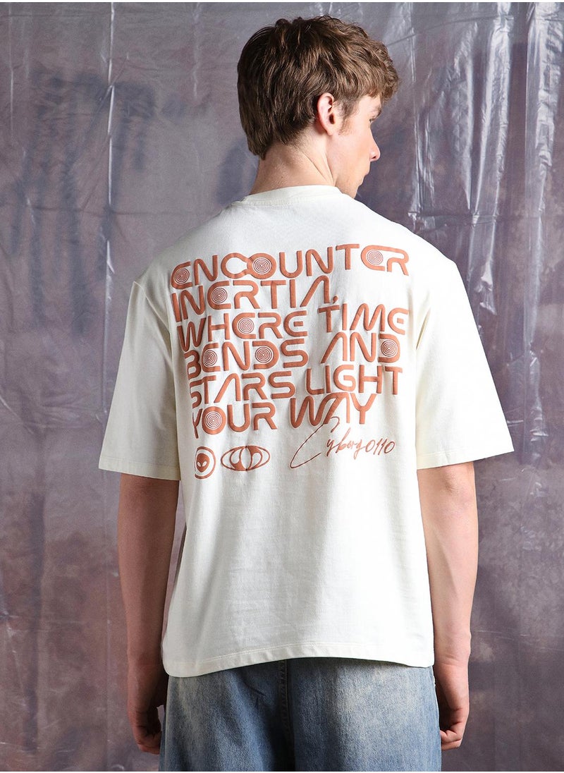 Hubberholme - Off-White Oversized Tshirts Printed design crafted from 100% Cotton featuring Half Sleeve with Slip on closure. - Image 1