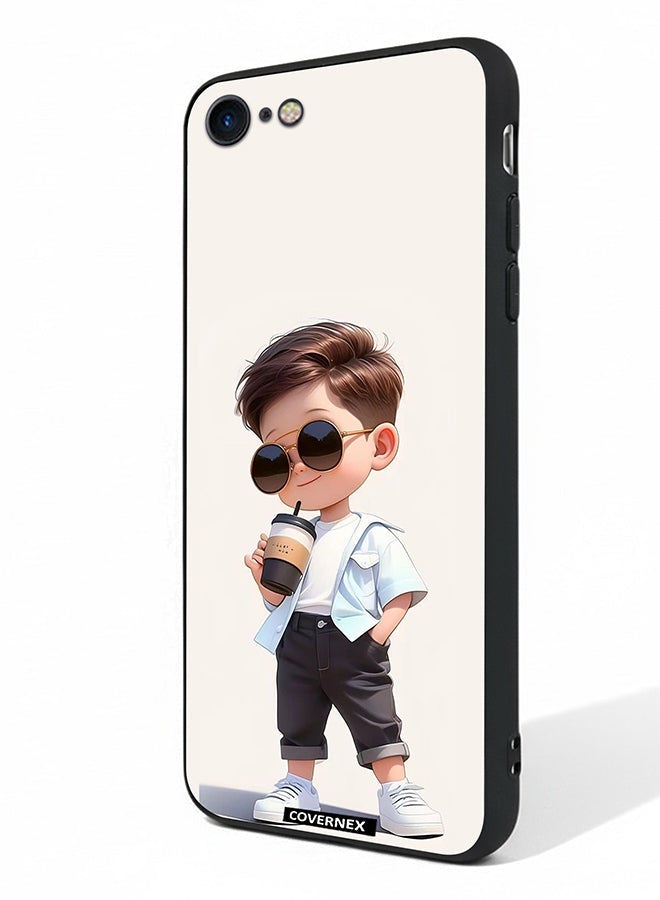 Covernex Apple iPhone 8 Protective Case Cover Printed Featuring Cool Kid with Sunglasses and Coffee - Image 1