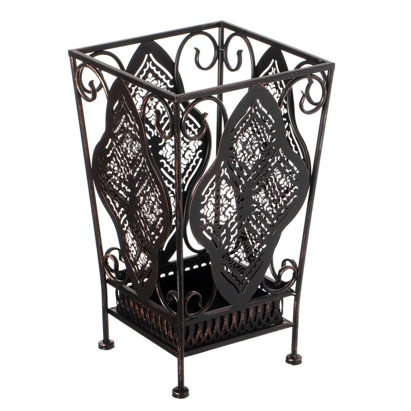 Dualplex Umbrella Holder Umbrella Stand Rack Metal Entry Hallway Dcor wRemovable Drip Tray for Home Office Holds Umbrellas Canes Walking Sticks 16 Tall Square Antique