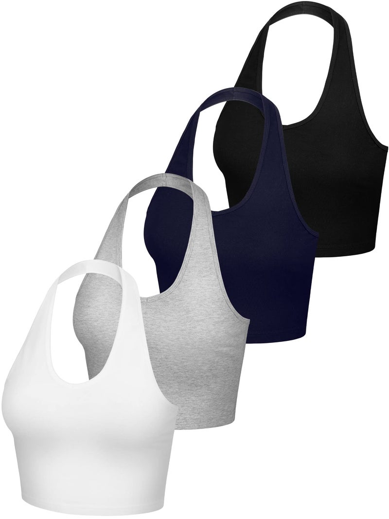 Geyoga 4 Pack Women Halter Tops V Neck Crop Halterneck Tank Backless Tie Back Crop Top Deep V Neck Vest(Small,Black, White, Light Gray, Navy Blue) - Image 1