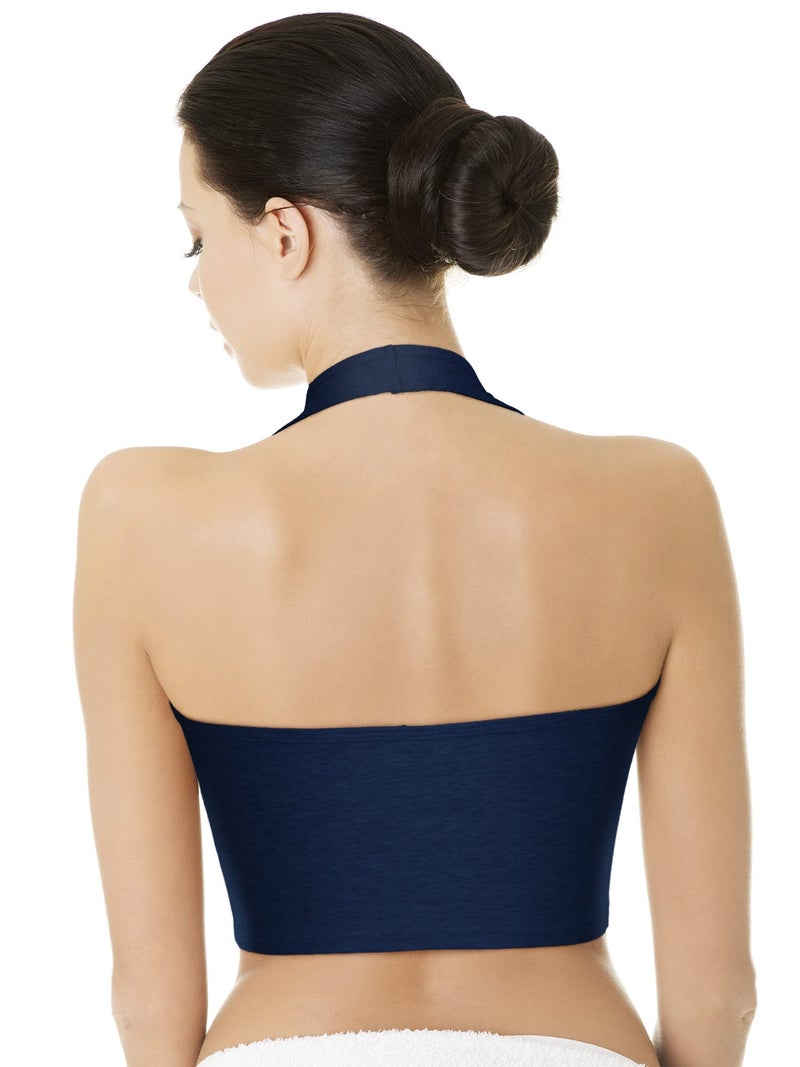 Geyoga 4 Pack Women Halter Tops V Neck Crop Halterneck Tank Backless Tie Back Crop Top Deep V Neck Vest(Small,Black, White, Light Gray, Navy Blue) - Image 3