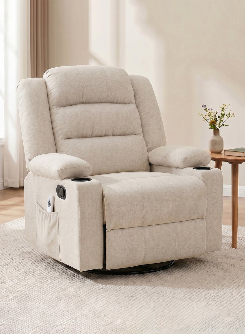 M-Smart Swivel Recliner Chair for Living Room - Ergonomic Rocking Lazy Chair with Dual Cup Holder & Side Pocket for Long Seating, Reading, Watching TV and Napping, 100x86x89cm - Beige - Image 2
