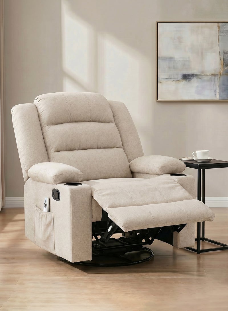 M-Smart Swivel Recliner Chair for Living Room - Ergonomic Rocking Lazy Chair with Dual Cup Holder & Side Pocket for Long Seating, Reading, Watching TV and Napping, 100x86x89cm - Beige - Image 1