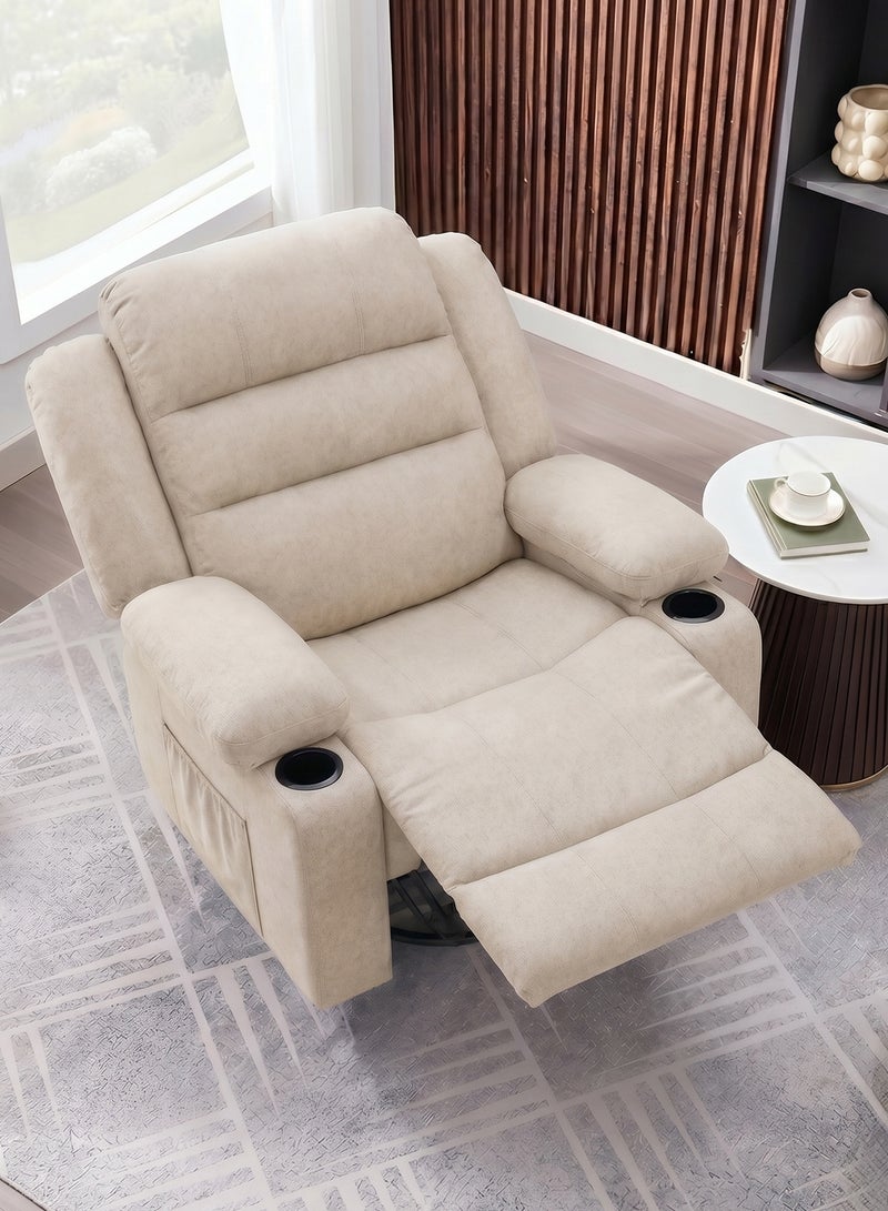 M-Smart Swivel Recliner Chair for Living Room - Ergonomic Rocking Lazy Chair with Dual Cup Holder & Side Pocket for Long Seating, Reading, Watching TV and Napping, 100x86x89cm - Beige - Image 3