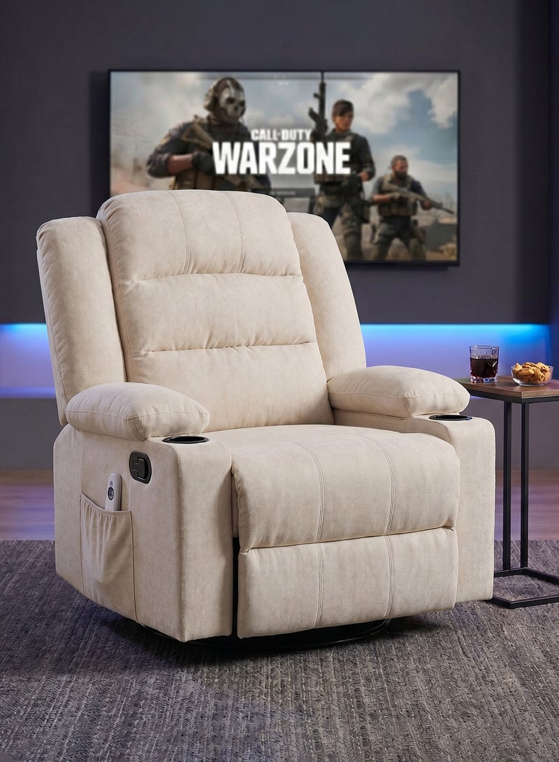 M-Smart Swivel Recliner Chair for Living Room - Ergonomic Rocking Lazy Chair with Dual Cup Holder & Side Pocket for Long Seating, Reading, Watching TV and Napping, 100x86x89cm - Beige - Image 4