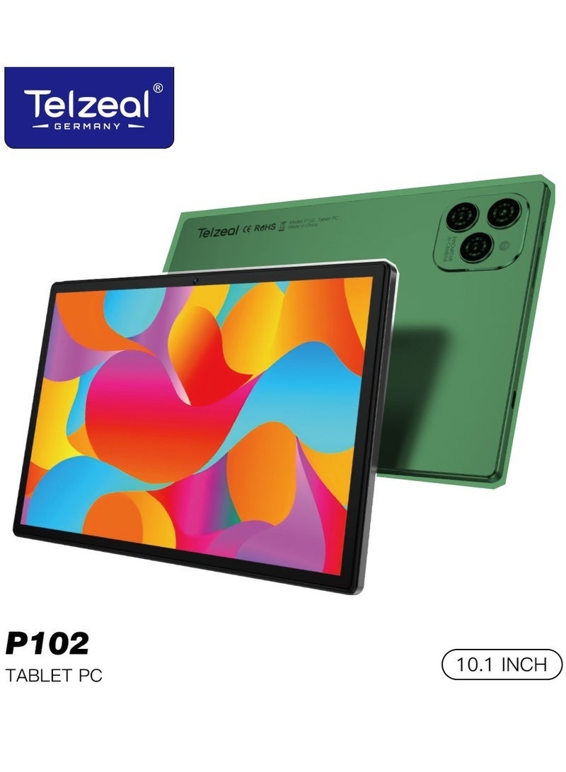 Telzeal P102 10.1-Inch Android 13 Tablet | 8GB RAM + 512GB Storage | Dual SIM 4G LTE + 5G WiFi | 10000mAh Battery | Wireless Keyboard & Mouse | Slim Green Design - Image 1