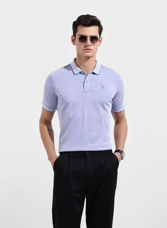 The Indian Garage Co Men Regular Fit Textured Polo Neck Half Sleeves T-Shirt