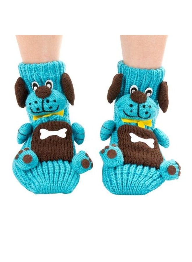 1 Pair Winter Socks 3D Cartoon Animal Socks Knitted Anti-slip Mid-tube Thickened Elastic Keep Warm Floor Socks with Silicone Dot Soles