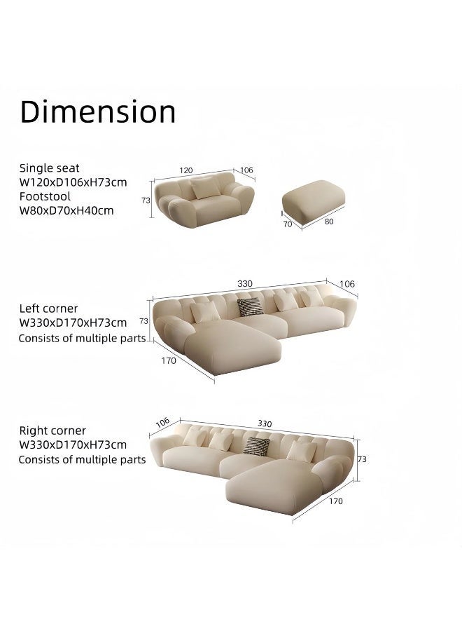 Al Zakharef Furniture Turrella Luxury Cloud-Style L-Shape Sofa Set with Chaise Lounge, Soft Fleece Upholstery, High-Density Foam Cushions, Solid Wood Frame, Corner Sofa for Living Room – Beige - Image 2