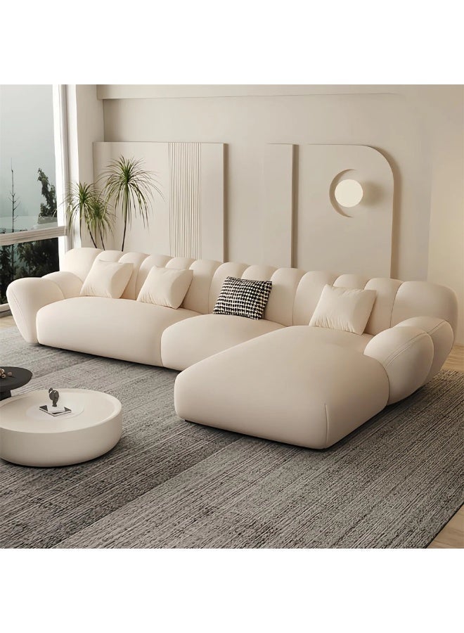 Al Zakharef Furniture Turrella Luxury Cloud-Style L-Shape Sofa Set with Chaise Lounge, Soft Fleece Upholstery, High-Density Foam Cushions, Solid Wood Frame, Corner Sofa for Living Room – Beige - Image 5
