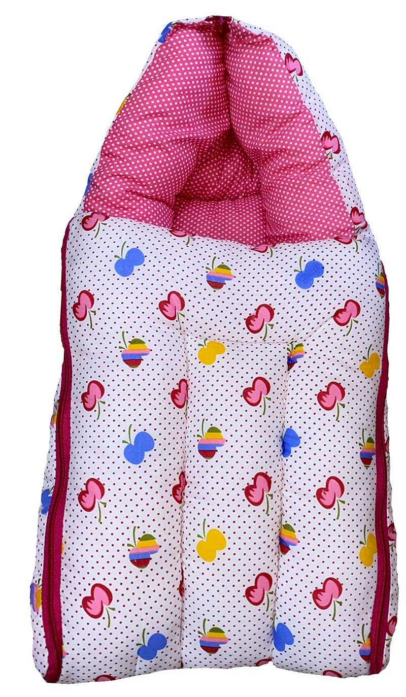Infans Mini Cherry Mini 3 in 1 Baby's Cotton Bed Cum Carry Bed Printed Baby Sleeping Bag-Baby Bed-Infant Portable for Unisex Easily Portable, Light Weight Carry for New Born 0-4 Months Old (Pink) - Image 1