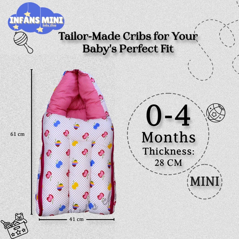 Infans Mini Cherry Mini 3 in 1 Baby's Cotton Bed Cum Carry Bed Printed Baby Sleeping Bag-Baby Bed-Infant Portable for Unisex Easily Portable, Light Weight Carry for New Born 0-4 Months Old (Pink) - Image 2