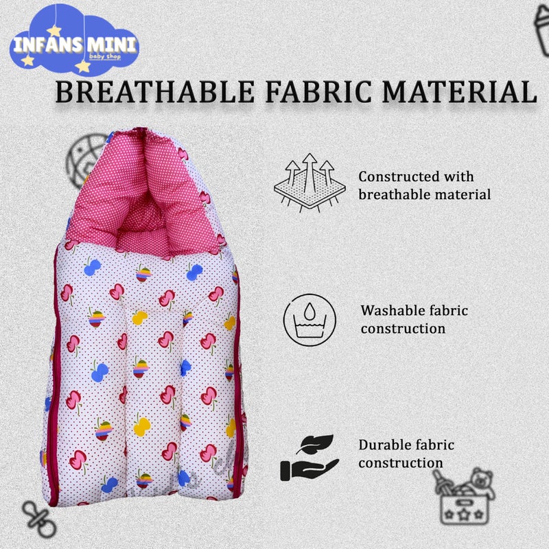 Infans Mini Cherry Mini 3 in 1 Baby's Cotton Bed Cum Carry Bed Printed Baby Sleeping Bag-Baby Bed-Infant Portable for Unisex Easily Portable, Light Weight Carry for New Born 0-4 Months Old (Pink) - Image 5