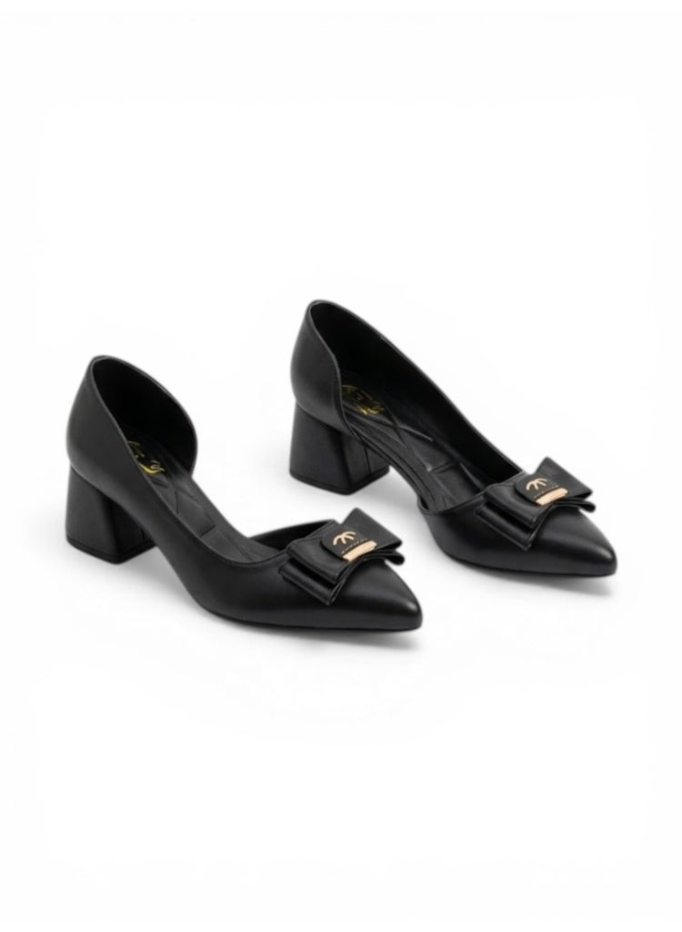 لايف ستيلاش  أحذية كعب متوسط جلد مع ربطة GZ-905 - أسود - Image 1