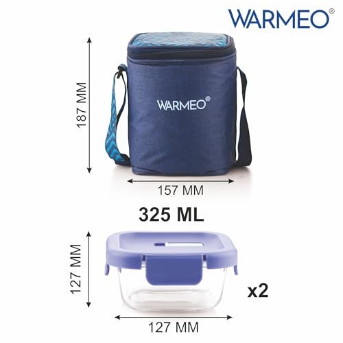 WARMEO BOROFRESH 3 pc Square Borosilicate Glass Container (325 ml Each) | Leakproof, Microwave & Dishwasher Safe Lunch Box with Bag for Office, College & School - Image 2