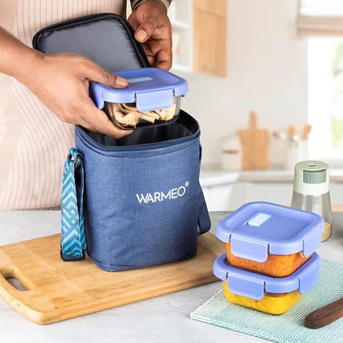 WARMEO BOROFRESH 3 pc Square Borosilicate Glass Container (325 ml Each) | Leakproof, Microwave & Dishwasher Safe Lunch Box with Bag for Office, College & School - Image 3