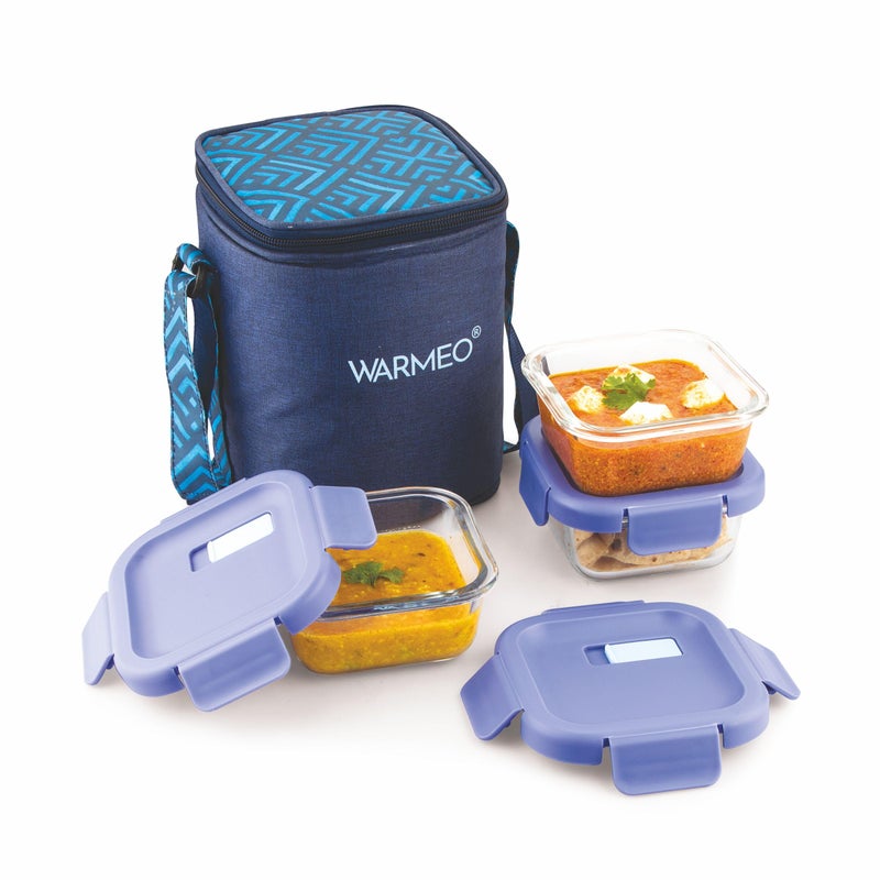 WARMEO BOROFRESH 3 pc Square Borosilicate Glass Container (325 ml Each) | Leakproof, Microwave & Dishwasher Safe Lunch Box with Bag for Office, College & School - Image 5
