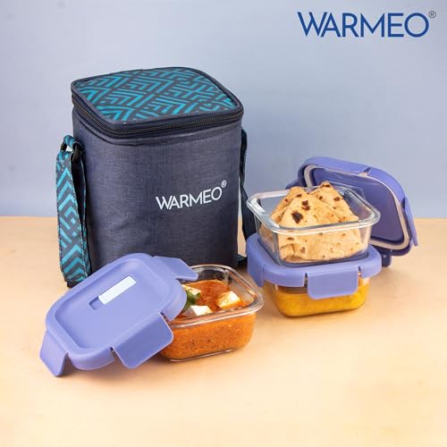 WARMEO BOROFRESH 3 pc Square Borosilicate Glass Container (325 ml Each) | Leakproof, Microwave & Dishwasher Safe Lunch Box with Bag for Office, College & School - Image 4