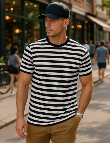 Zengjo Black and White Striped Shirt Men(L,Black&White WD) - Image 3