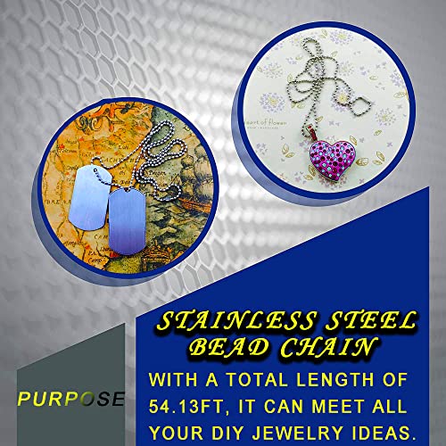YZDTECH Stainless Steel Ball Chain, 55ft Bead Chain with 100 Pcs Matching Connectors Clasps for Necklace Hanging, Dog Tag, DIY Crafts, 2.0mm Diameter - Image 3