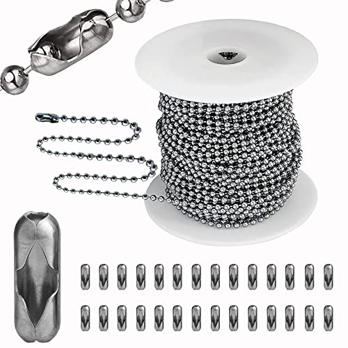YZDTECH Stainless Steel Ball Chain, 55ft Bead Chain with 100 Pcs Matching Connectors Clasps for Necklace Hanging, Dog Tag, DIY Crafts, 2.0mm Diameter - Image 1
