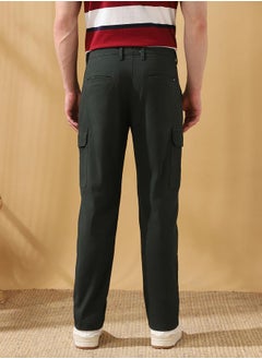 Dennis Lingo Straight Fit Solid Olive Green 98% Cotton 2 %Elastane Mid Rise Waist Full Length Woven Weave Cargo for Men with Button/Zip Closure -elevate your everyday fashion game effortlessly.  - Image 5