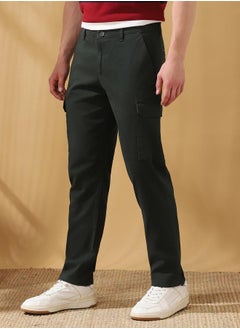 Dennis Lingo Straight Fit Solid Olive Green 98% Cotton 2 %Elastane Mid Rise Waist Full Length Woven Weave Cargo for Men with Button/Zip Closure -elevate your everyday fashion game effortlessly.  - Image 3