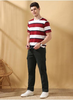 Dennis Lingo Straight Fit Solid Olive Green 98% Cotton 2 %Elastane Mid Rise Waist Full Length Woven Weave Cargo for Men with Button/Zip Closure -elevate your everyday fashion game effortlessly.  - Image 1