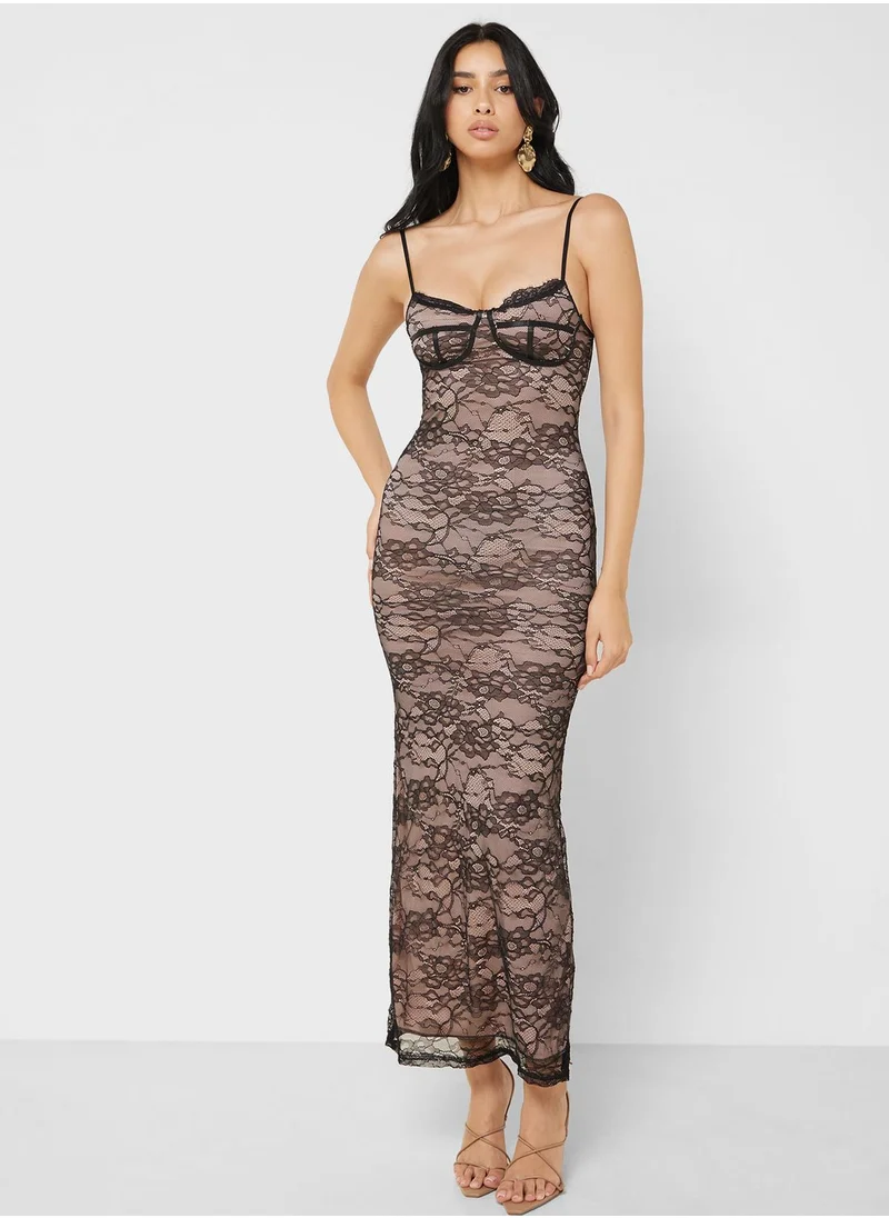 Ginger Lace Overlay Detail Slip Maxi Dress