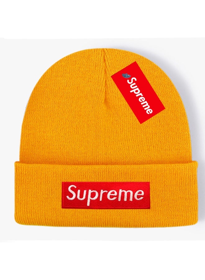 Supreme Red Box Logo Rib Knit Beanie (Mustard Yellow)
