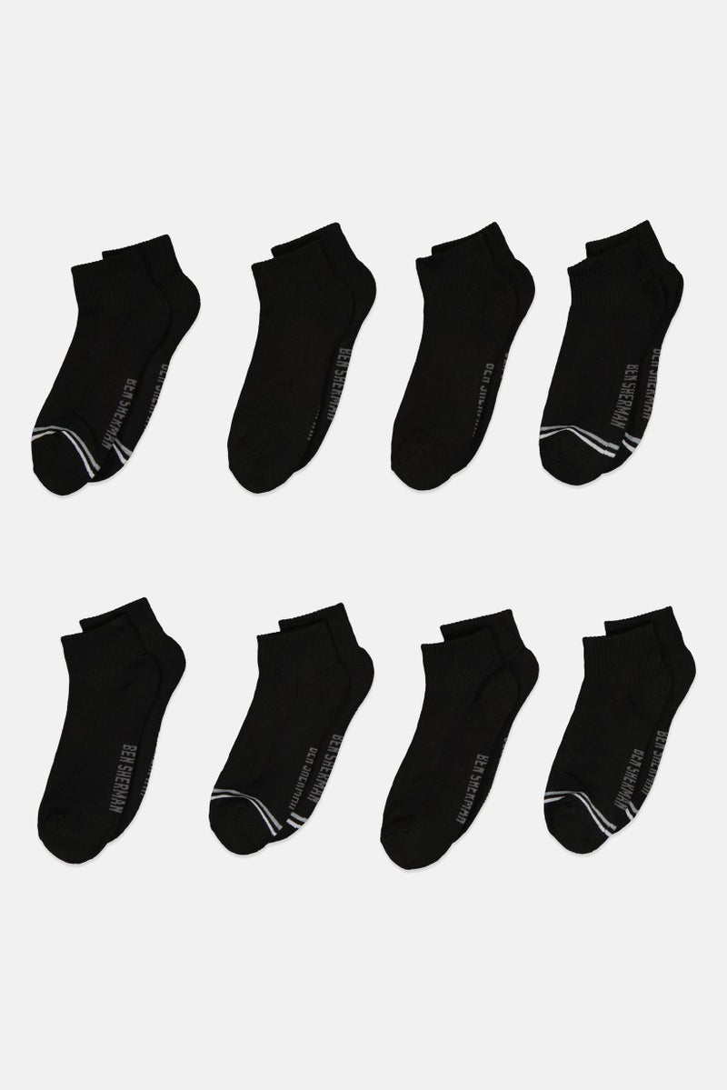 Ben Sherman Men 8 Pairs Brand Logo Quarter Cut Socks, Black  - Image 3