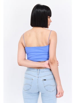 UNDIZ Women Square Neck Sleeveless Ribbed Crop Top, Blue  - Image 4