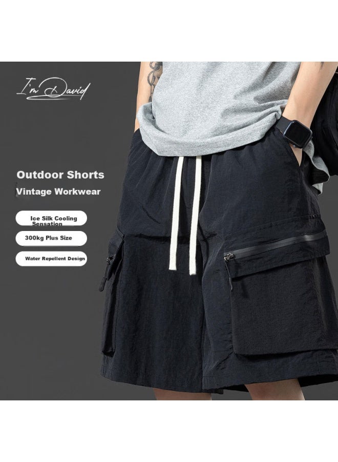 I'm David Men's Ice Silk Shorts Summer Men's Casual Workwear Loose Five-point Thin Middle Pants Deep Gray M