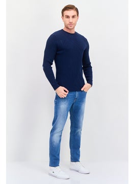 INC Men Crew Neck Textured Sweater, Navy  - Image 4