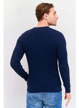 INC Men Crew Neck Textured Sweater, Navy  - Image 2