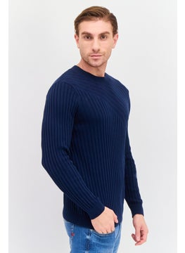 INC Men Crew Neck Textured Sweater, Navy  - Image 3