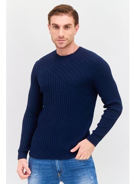 INC Men Crew Neck Textured Sweater, Navy  - Image 1