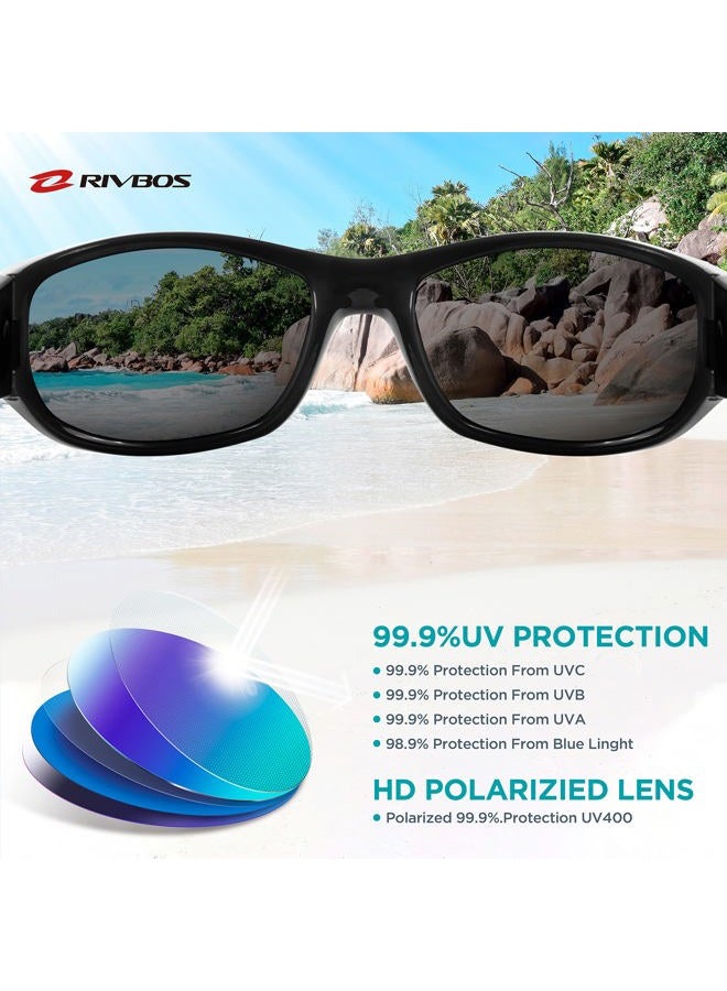 RIVBOS Kids (Age 3-8) Sunglasses Polarized UV Protection Flexible Rubber Glasses Shades with Strap for Boys Girls RBK037, Black Polarized Lens, Medium - Image 3