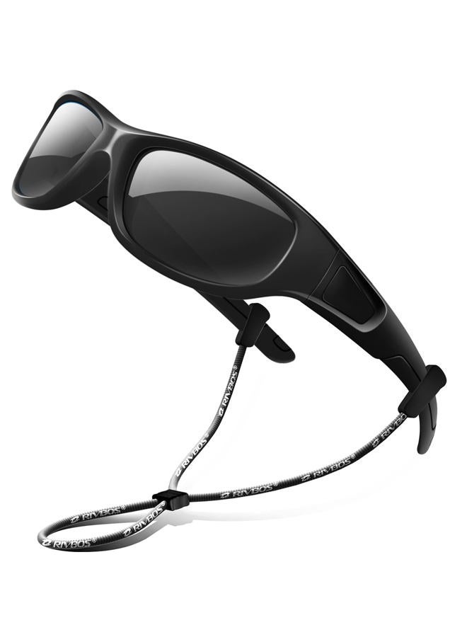 RIVBOS Kids (Age 3-8) Sunglasses Polarized UV Protection Flexible Rubber Glasses Shades with Strap for Boys Girls RBK037, Black Polarized Lens, Medium - Image 1