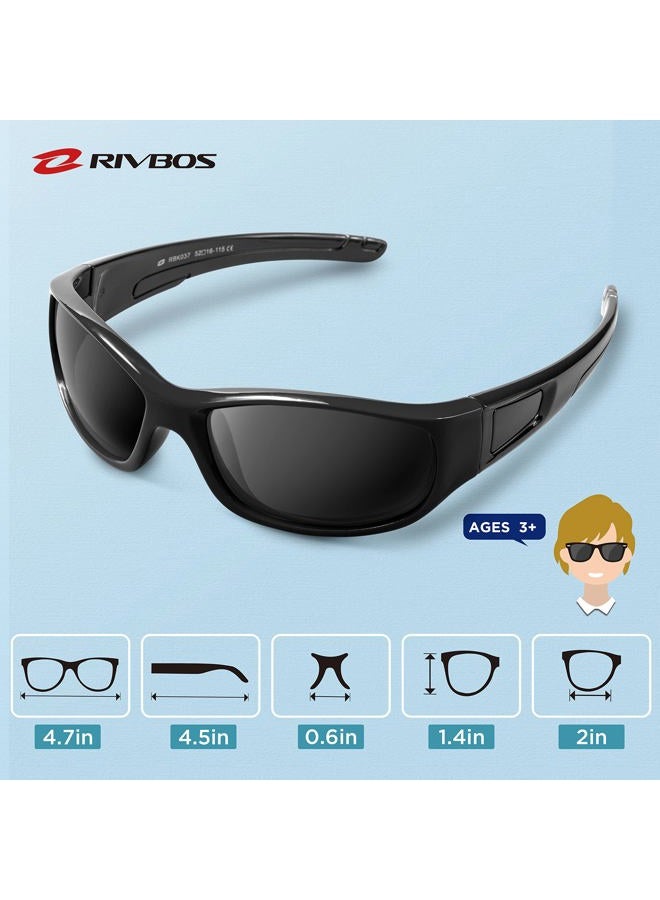 RIVBOS Kids (Age 3-8) Sunglasses Polarized UV Protection Flexible Rubber Glasses Shades with Strap for Boys Girls RBK037, Black Polarized Lens, Medium - Image 5