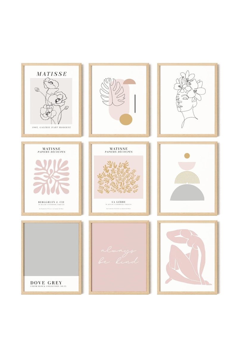 97 Decor Pink and Grey Matisse Wall Art Prints - Light Pink Posters for Room Aesthetic, Blush Pink and Grey Room Decor, Abstract White Gray Pink Pictures for Teen Girls Dorm Bedroom (8x10 Unframed) - Image 1