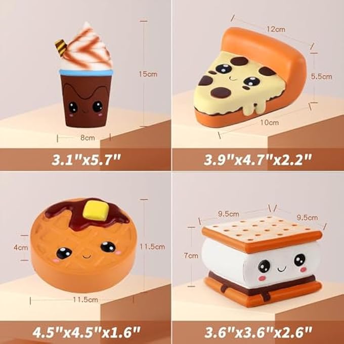 Anboor 4 Pcs Squishies Smore Waffle Cake Pizza Coffee Cup Kawaii Scented Soft Slow Rising Squeeze Stress Relief Kids Toy Valentines Day Gifts - Image 2