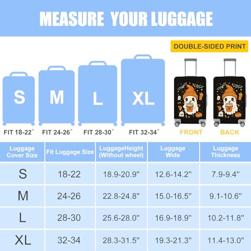 THISFIND Cute Ghost Halloween Luggage Cover – Bubble Tea Suitcase Protector with Pumpkin & Bat Design – Stretchable Travel Cover for 18-22 Inch Luggage, S - Image 3