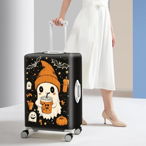 THISFIND Cute Ghost Halloween Luggage Cover – Bubble Tea Suitcase Protector with Pumpkin & Bat Design – Stretchable Travel Cover for 18-22 Inch Luggage, S - Image 2