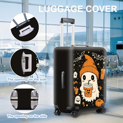 THISFIND Cute Ghost Halloween Luggage Cover – Bubble Tea Suitcase Protector with Pumpkin & Bat Design – Stretchable Travel Cover for 18-22 Inch Luggage, S - Image 4